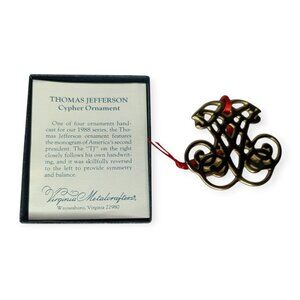 Vintage Williamsburg Virginia Metalcrafters Thomas Jefferson Cypher Ornament